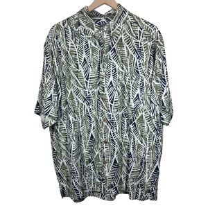 VTG Talbots Men’s LARGE Silk Linen Casual Button Down Botanical Hawaiian Beach